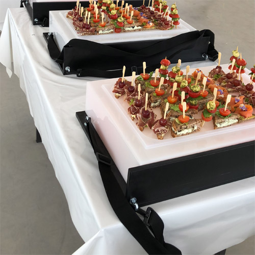 Bauchladen, Verkostungsdisplay, Buffetdisplay, Leuchttablett
